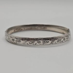 Vintage A&Z Sterling Silver Engraved Expansion Bangle Bracelet, Floral Pattern